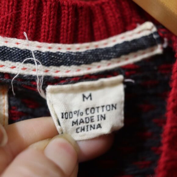 Weather Proof Red Print Sweater 100% Cotton Medium - Picture 9 of 9